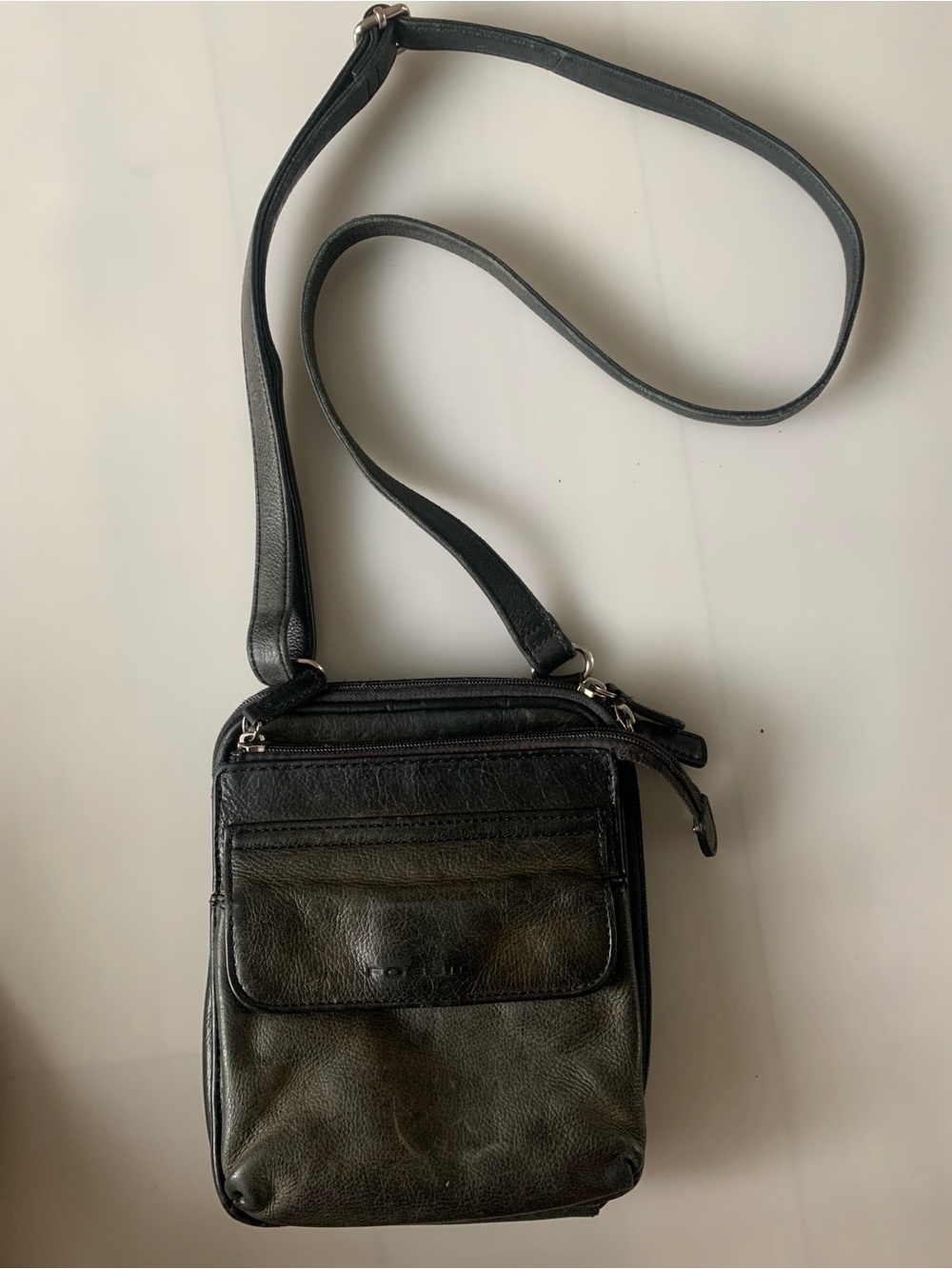 Vintage Fossil Black Leather Crossbody Organizer Bag Multi Pocket Pur